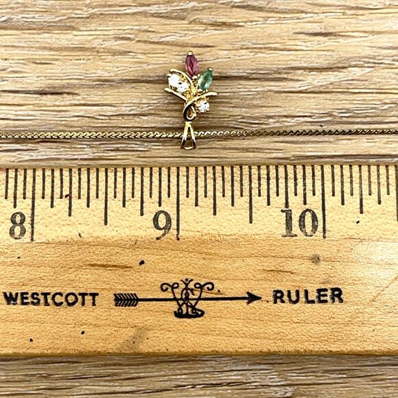 Merlite Gold Tone Necklace Bouquet of Flowers Gemstone Pendant Rope Chain - Picture 8 of 9